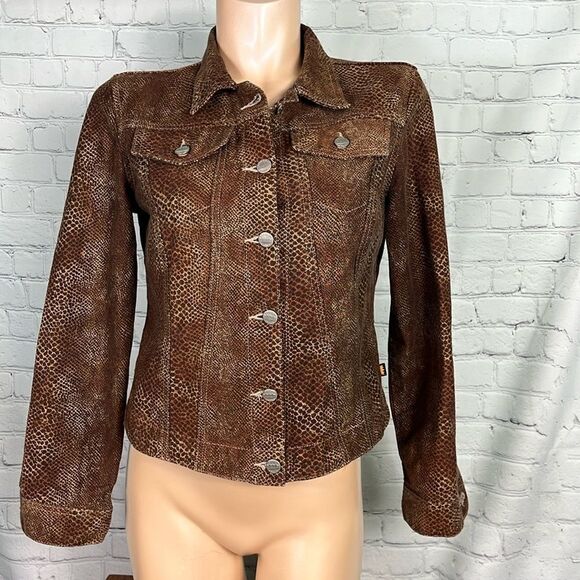 Vintage TODD OLDHAM JEANS Denim Snake Skin Print Jacket Women's S - Picture 1 of 7